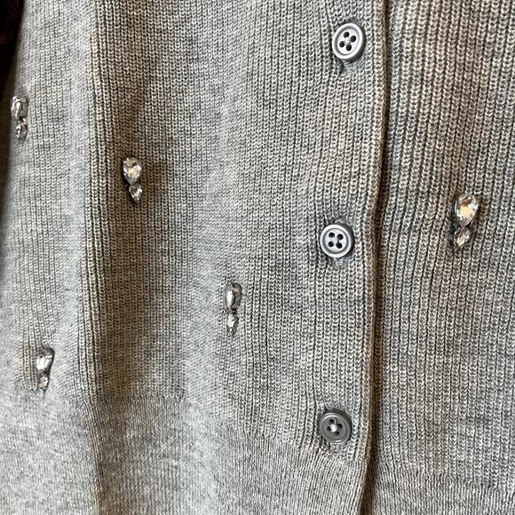 J.Crew Collection Embellished Cardigan Sweater Cotton Holiday CD379 Grey 12 13 - Picture 5 of 14